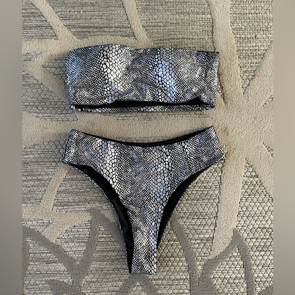 Silver and black reptile print bikini